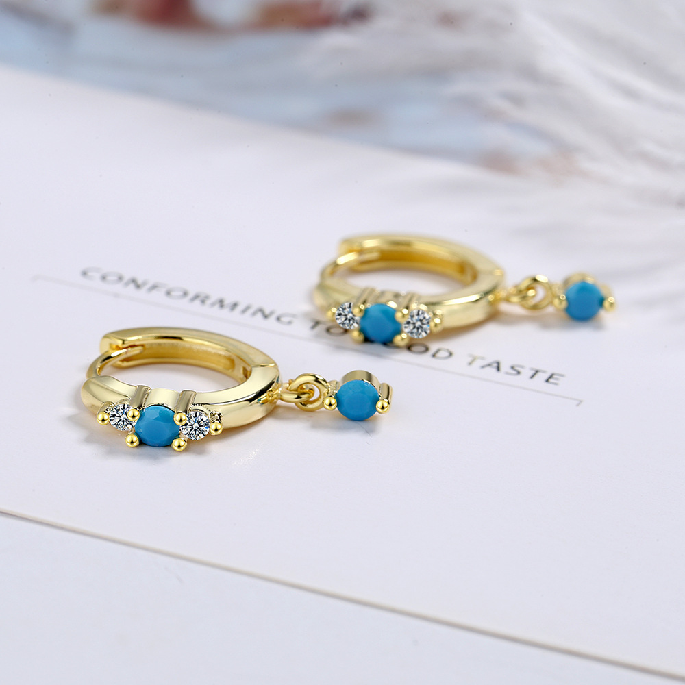 Women's Round Huggie Small Hoop Earrings with Gold Bead Pendant